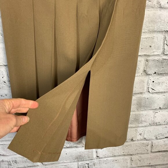 Vintage Camel Pleated High Rise Asymmetric Waist Midi Skirt - Picture 5 of 15